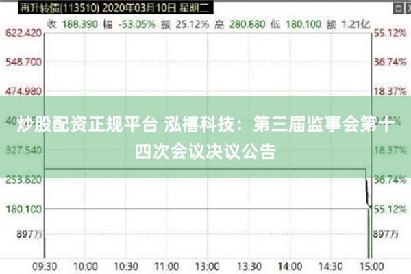 炒股配资正规平台 泓禧科技：第三届监事会第十四次会议决议公告